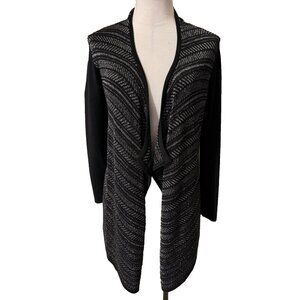WHBM Cardigan Sweater XS Extra Small Silver Gray Sequin Metallic Ruffle NEW